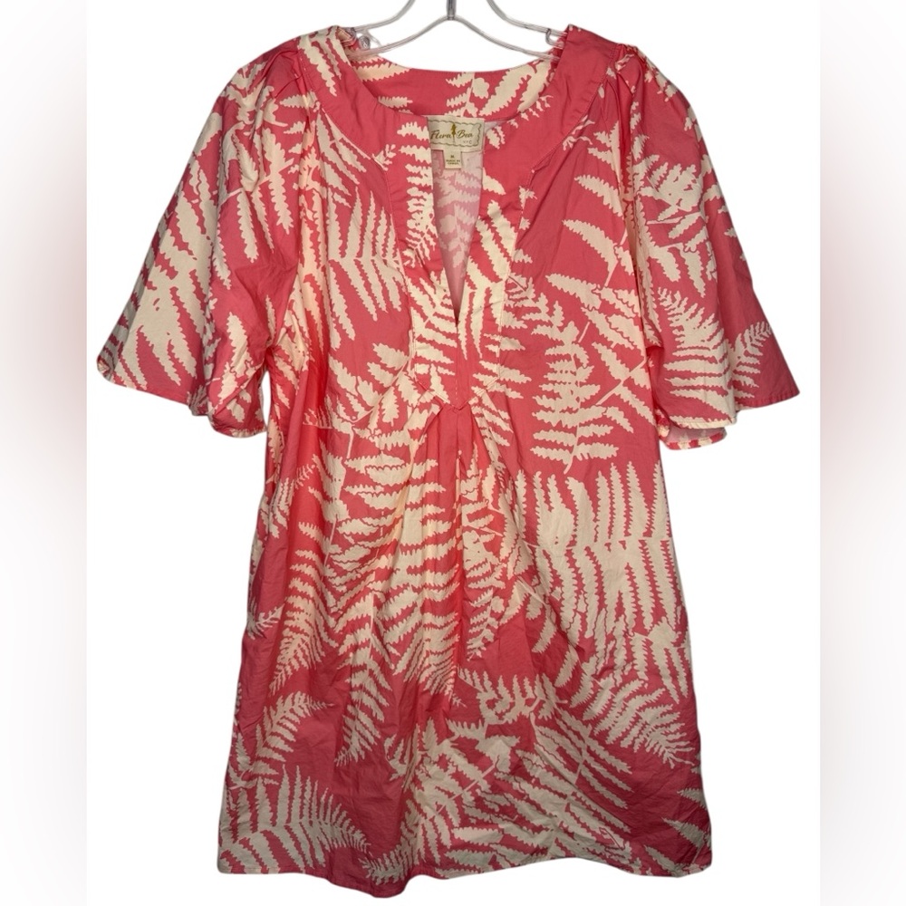 Flora Bea NYC Stefanie Shift Dress Pink Fern Print Cotton Medium